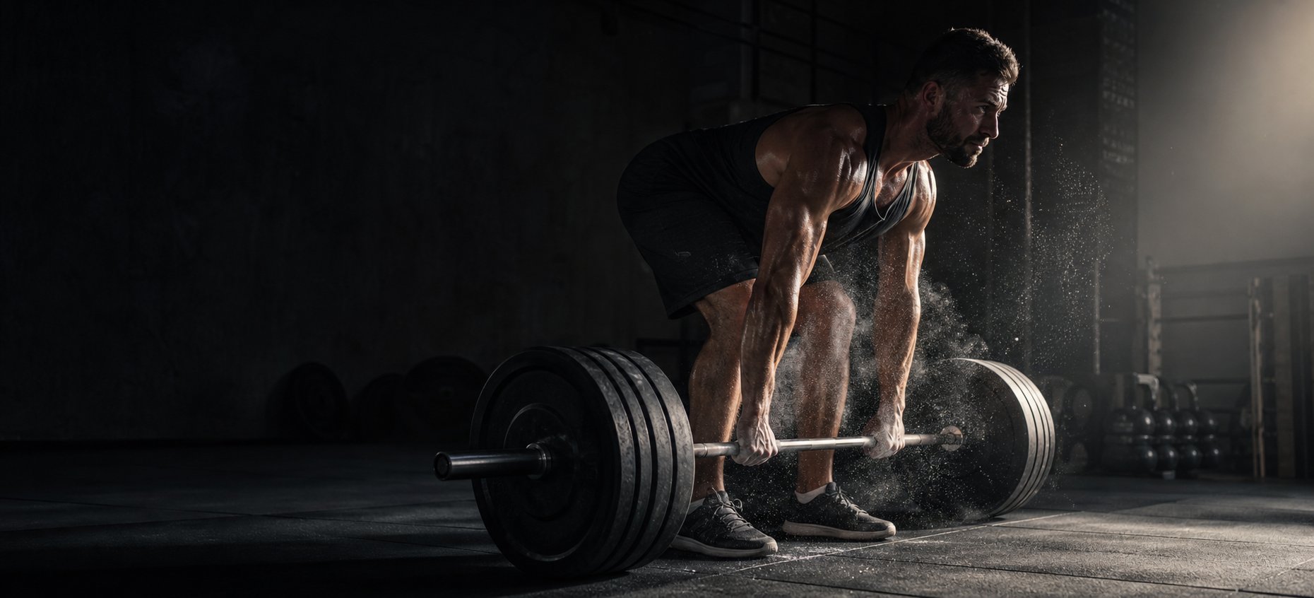 Athlete lifting a loaded barbell in the IronVault strength hall