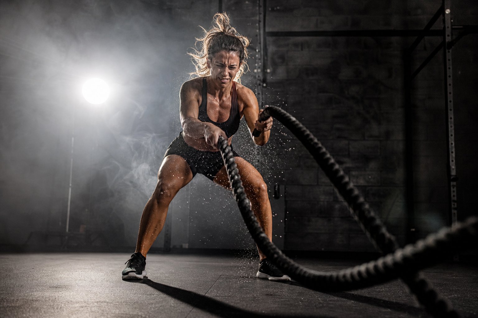 Athlete performing a battle rope conditioning workout